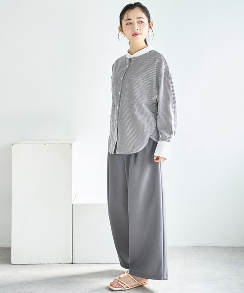 mil（ミル）の「ドルマンスリーブ クレリック バンドカラーシャツ【586154】（シャツ/ブラウス・レディース・ブラック/ブルー/ライトグレー・XS/S）」の7枚目の写真