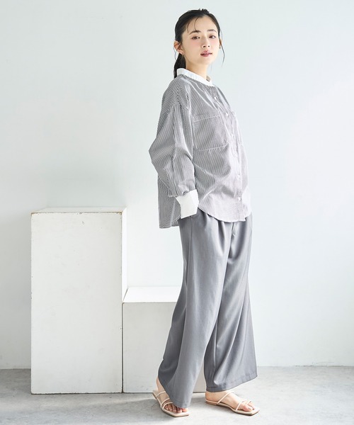 mil（ミル）の「ドルマンスリーブ クレリック バンドカラーシャツ【586154】（シャツ/ブラウス・レディース・ブラック/ブルー/ライトグレー・XS/S）」の9枚目の写真