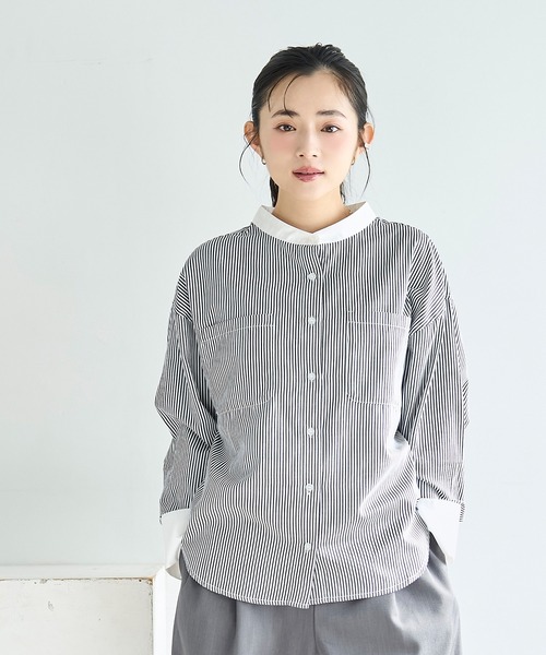 mil（ミル）の「ドルマンスリーブ クレリック バンドカラーシャツ【586154】（シャツ/ブラウス・レディース・ブラック/ブルー/ライトグレー・XS/S）」の5枚目の写真