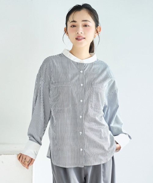 mil（ミル）の「ドルマンスリーブ クレリック バンドカラーシャツ【586154】（シャツ/ブラウス・レディース・ブラック/ブルー/ライトグレー・XS/S）」の10枚目の写真