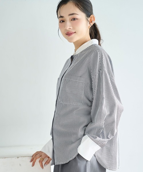 mil（ミル）の「ドルマンスリーブ クレリック バンドカラーシャツ【586154】（シャツ/ブラウス・レディース・ブラック/ブルー/ライトグレー・XS/S）」の11枚目の写真