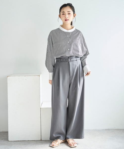 mil（ミル）の「ドルマンスリーブ クレリック バンドカラーシャツ【586154】（シャツ/ブラウス・レディース・ブラック/ブルー/ライトグレー・XS/S）」の12枚目の写真