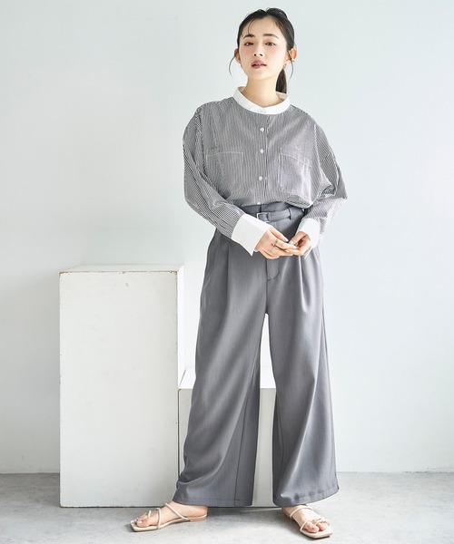 mil（ミル）の「ドルマンスリーブ クレリック バンドカラーシャツ【586154】（シャツ/ブラウス・レディース・ブラック/ブルー/ライトグレー・XS/S）」の14枚目の写真