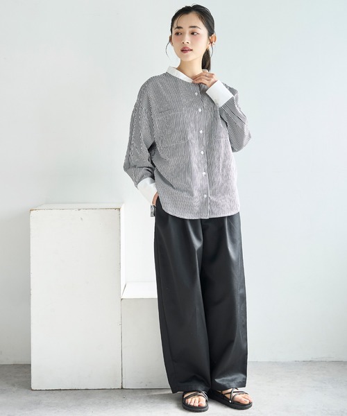 mil（ミル）の「ドルマンスリーブ クレリック バンドカラーシャツ【586154】（シャツ/ブラウス・レディース・ブラック/ブルー/ライトグレー・XS/S）」の18枚目の写真