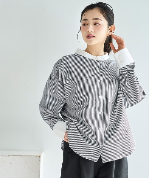 mil（ミル）の「ドルマンスリーブ クレリック バンドカラーシャツ【586154】（シャツ/ブラウス・レディース・ブラック/ブルー/ライトグレー・XS/S）」の17枚目の写真