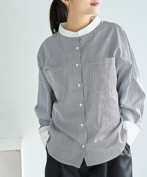 mil（ミル）の「ドルマンスリーブ クレリック バンドカラーシャツ【586154】（シャツ/ブラウス・レディース・ブラック/ブルー/ライトグレー・XS/S）」の19枚目の写真