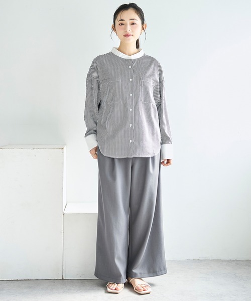 mil（ミル）の「ドルマンスリーブ クレリック バンドカラーシャツ【586154】（シャツ/ブラウス・レディース・ブラック/ブルー/ライトグレー・XS/S）」の6枚目の写真