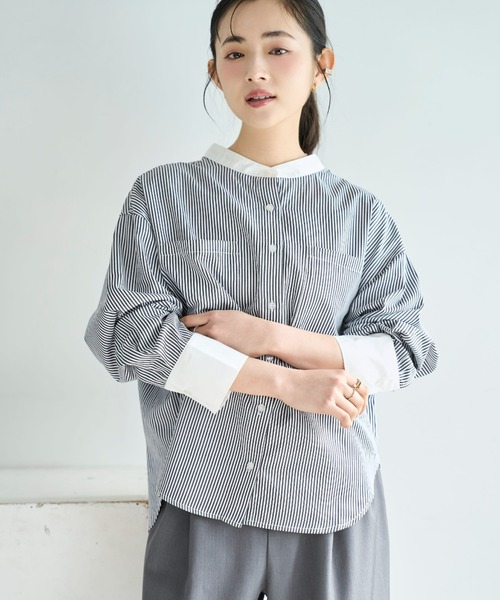 mil（ミル）の「ドルマンスリーブ クレリック バンドカラーシャツ【586154】（シャツ/ブラウス・レディース・ブラック/ブルー/ライトグレー・XS/S）」の4枚目の写真