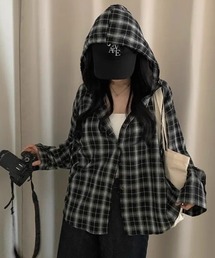 チェック柄フードビッグシャツ