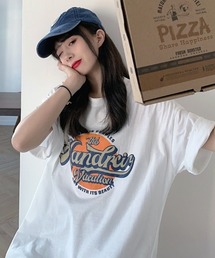 カレッジロゴ Tシャツ 半袖 ビッグシルエット ヴィンテージスタイル テロンテロン生地