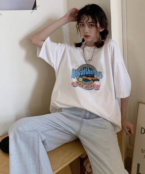 ARCADE(アーケード)の「カレッジロゴ Tシャツ 半袖 ビッグシルエット ヴィンテージスタイル テロンテロン生地(Tシャツ/カットソー・レディース・ホワイト/ブラック/ホワイト系2/ブラック系2・フリー)」の20枚目の写真