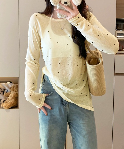 core core(コアコア)の「【冷房・UV対策に◎】ドット柄カシュクールシアーVネックトップス(Tシャツ/カットソー・レディース・ホワイト/ベージュ/ブラック/ピンク・FREE)」の17枚目の写真