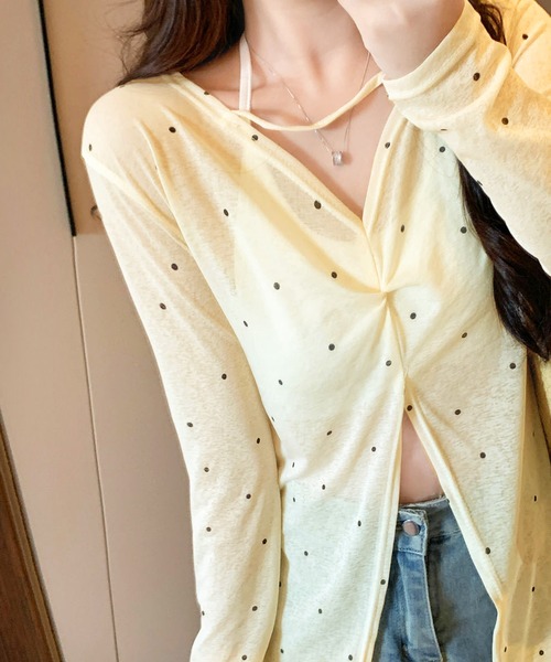core core(コアコア)の「【冷房・UV対策に◎】ドット柄カシュクールシアーVネックトップス(Tシャツ/カットソー・レディース・ホワイト/ベージュ/ブラック/ピンク・FREE)」の18枚目の写真