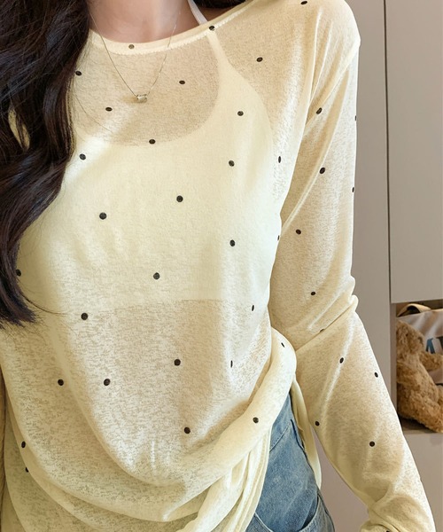 core core(コアコア)の「【冷房・UV対策に◎】ドット柄カシュクールシアーVネックトップス(Tシャツ/カットソー・レディース・ホワイト/ベージュ/ブラック/ピンク・FREE)」の19枚目の写真