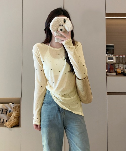 core core(コアコア)の「【冷房・UV対策に◎】ドット柄カシュクールシアーVネックトップス(Tシャツ/カットソー・レディース・ホワイト/ベージュ/ブラック/ピンク・FREE)」の20枚目の写真