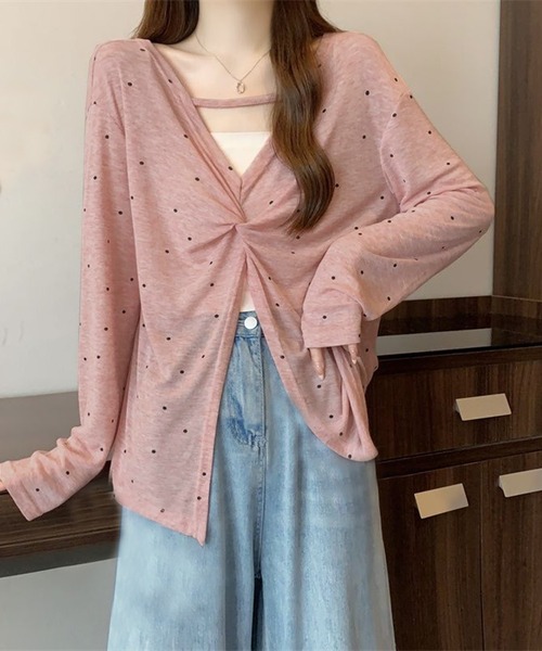 core core(コアコア)の「【冷房・UV対策に◎】ドット柄カシュクールシアーVネックトップス(Tシャツ/カットソー・レディース・ホワイト/ベージュ/ブラック/ピンク・FREE)」の21枚目の写真