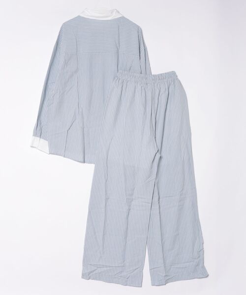 KOBE LETTUCE（コウベレタス）の「ストライプ柄シャツ×パンツセット[E3576]（シャツ/ブラウス・レディース・ベージュ/オフホワイト/ブルー・M）」の4枚目の写真
