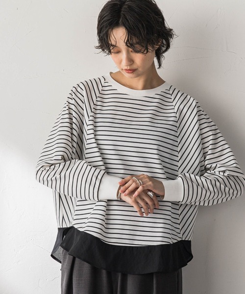 MAYSON GREY(メイソングレイ)の「ポンチローマラウンドヘムドッキングプルオーバー(Tシャツ/カットソー・レディース・ホワイト/グレー系その他/ホワイト系その他/ブラック系その他・M)」の3枚目の写真