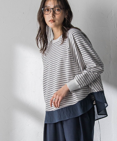 MAYSON GREY(メイソングレイ)の「ポンチローマラウンドヘムドッキングプルオーバー(Tシャツ/カットソー・レディース・ホワイト/グレー系その他/ホワイト系その他/ブラック系その他・M)」の4枚目の写真