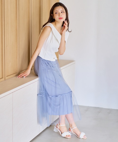 MISCH MASCH(ミッシュマッシュ)の「2026春夏新作 アシメビッグカラーチュールドッキングワンピース(ワンピース・レディース・ネイビー/ホワイト・S/M)」の15枚目の写真