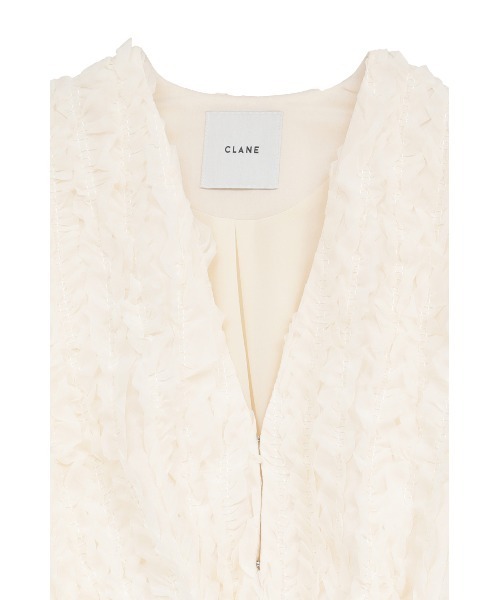 CLANE(クラネ)の「TOPSTITCHED FRILL BOLERO(カーディガン/ボレロ・レディース・ブラック/アイボリー・F)」の9枚目の写真
