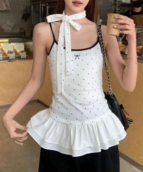 セール】ドット柄キャミソール チョーカー付き夏服（キャミソール