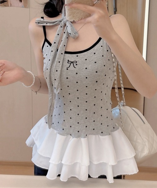 Miniministore(ミニミニストア)の「ドット柄キャミソール チョーカー付き夏服(キャミソール・レディース・ホワイト/ブラック/レッド/ライトグレー・FREE)」の3枚目の写真