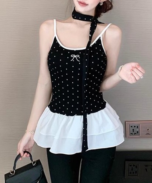 Miniministore(ミニミニストア)の「ドット柄キャミソール チョーカー付き夏服(キャミソール・レディース・ホワイト/ブラック/レッド/ライトグレー・FREE)」の2枚目の写真