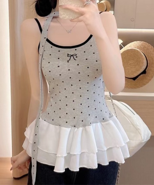 Miniministore(ミニミニストア)の「ドット柄キャミソール チョーカー付き夏服(キャミソール・レディース・ホワイト/ブラック/レッド/ライトグレー・FREE)」の22枚目の写真