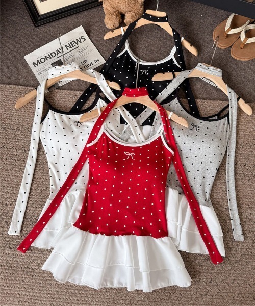 Miniministore(ミニミニストア)の「ドット柄キャミソール チョーカー付き夏服(キャミソール・レディース・ホワイト/ブラック/レッド/ライトグレー・FREE)」の8枚目の写真