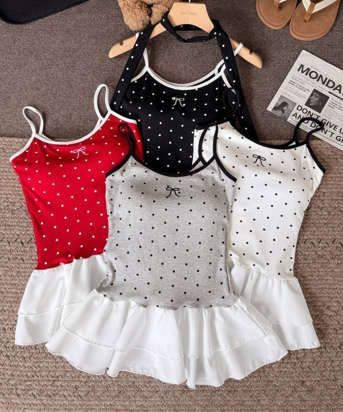 Miniministore(ミニミニストア)の「ドット柄キャミソール チョーカー付き夏服(キャミソール・レディース・ホワイト/ブラック/レッド/ライトグレー・FREE)」の9枚目の写真