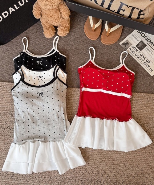 Miniministore(ミニミニストア)の「ドット柄キャミソール チョーカー付き夏服(キャミソール・レディース・ホワイト/ブラック/レッド/ライトグレー・FREE)」の10枚目の写真