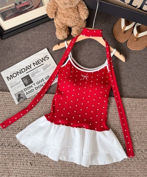 Miniministore(ミニミニストア)の「ドット柄キャミソール チョーカー付き夏服(キャミソール・レディース・ホワイト/ブラック/レッド/ライトグレー・FREE)」の14枚目の写真