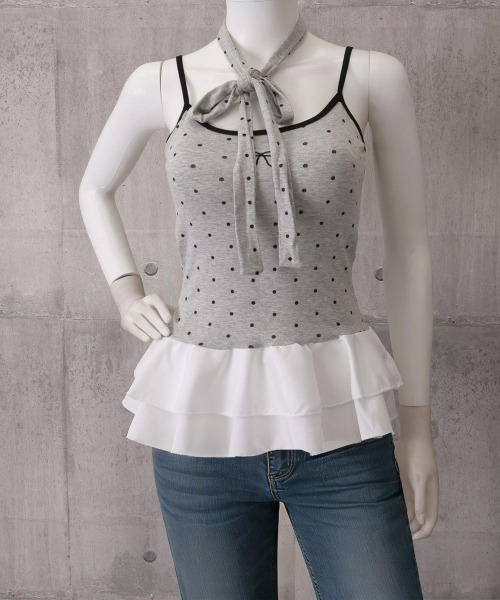 Miniministore(ミニミニストア)の「ドット柄キャミソール チョーカー付き夏服(キャミソール・レディース・ホワイト/ブラック/レッド/ライトグレー・FREE)」の15枚目の写真