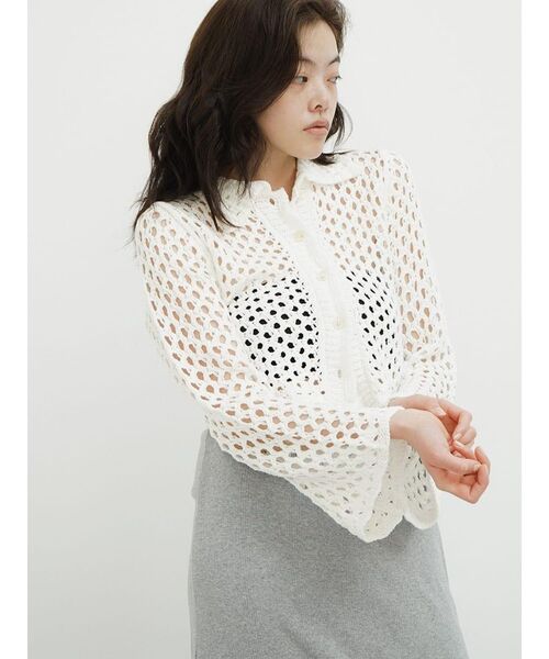 FIKA.(フィーカ)の「Low gauge knit cardigan(カーディガン/ボレロ・レディース・オフホワイト/ブラック・FREE)」の5枚目の写真