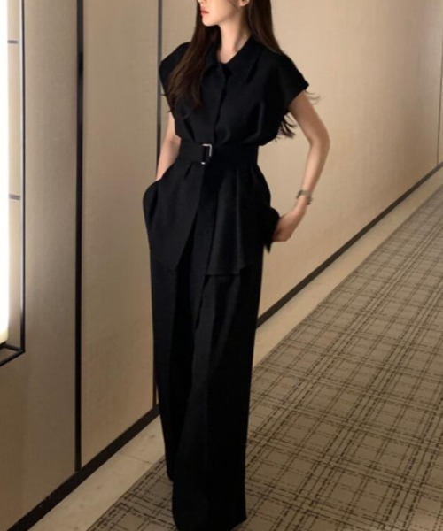 semplice(センプリチェ)の「ベルト付き シャツ ワイドパンツ セットアップ(セットアップ・レディース・ホワイト/ブラック/グレー・F)」の12枚目の写真