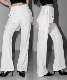 【 2color /3size 】レースレイヤードサイドリボンラップフレアスラックス / lace layered side ribbon wrap flare slacks