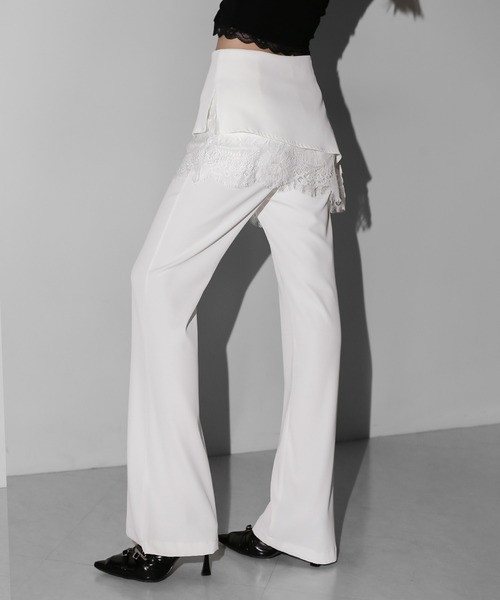 me+em select(ミームセレクト)の「【 2color /3size 】レースレイヤードサイドリボンラップフレアスラックス / lace layered side ribbon wrap flare slacks(スラックス・レディース・ホワイト/ブラック・SMALL/MEDIUM/LARGE)」の11枚目の写真