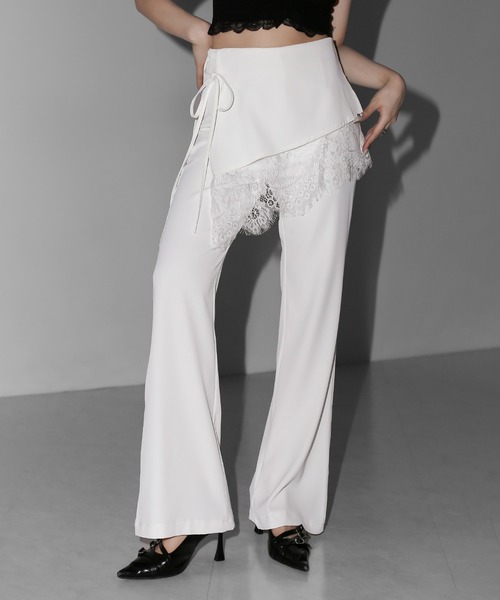me+em select(ミームセレクト)の「【 2color /3size 】レースレイヤードサイドリボンラップフレアスラックス / lace layered side ribbon wrap flare slacks(スラックス・レディース・ホワイト/ブラック・SMALL/MEDIUM/LARGE)」の20枚目の写真