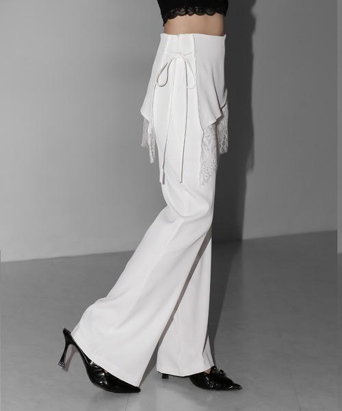 me+em select(ミームセレクト)の「【 2color /3size 】レースレイヤードサイドリボンラップフレアスラックス / lace layered side ribbon wrap flare slacks(スラックス・レディース・ホワイト/ブラック・SMALL/MEDIUM/LARGE)」の18枚目の写真