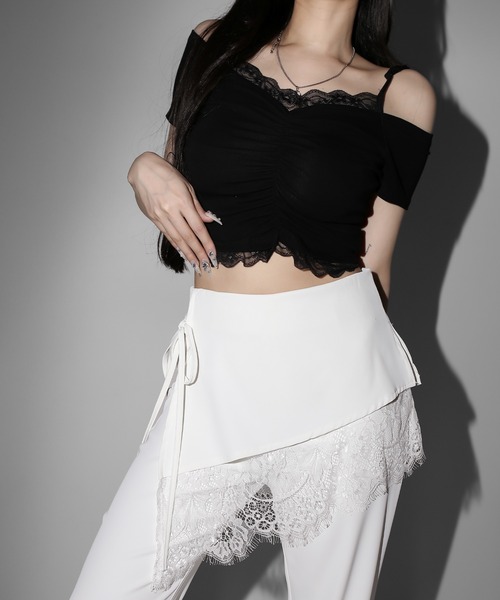 me+em select(ミームセレクト)の「【 2color /3size 】レースレイヤードサイドリボンラップフレアスラックス / lace layered side ribbon wrap flare slacks(スラックス・レディース・ホワイト/ブラック・SMALL/MEDIUM/LARGE)」の22枚目の写真