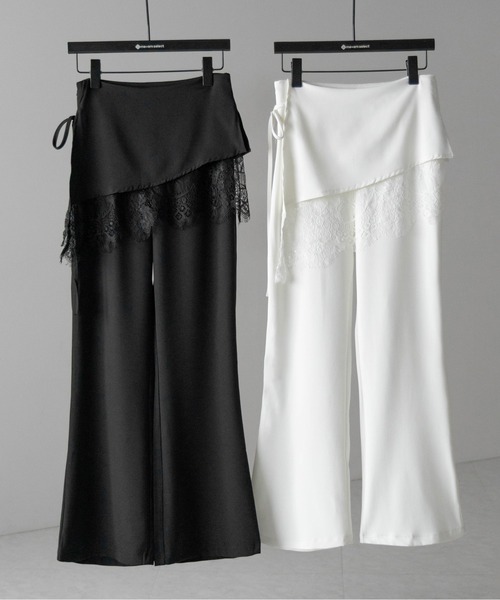me+em select(ミームセレクト)の「【 2color /3size 】レースレイヤードサイドリボンラップフレアスラックス / lace layered side ribbon wrap flare slacks(スラックス・レディース・ホワイト/ブラック・SMALL/MEDIUM/LARGE)」の3枚目の写真