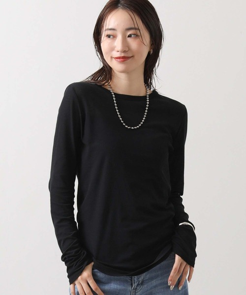 Munich（ミューニック）の「シアーリブクルーネックカットソー（Tシャツ/カットソー・レディース・ホワイト/ブラック/チャコールグレー・FREE）」の2枚目の写真