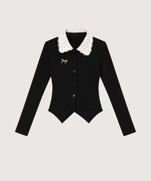 LA POMME petit（ラポミ・プチ）の「Sweet Dot Collar Knit Set Up（セットアップ・レディース・ブラック・SMALL/MEDIUM/LARGE）」の2枚目の写真