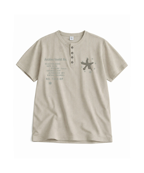 VENHIT(ベンヒット)の「スターフィッシュ ヘンリーネック ワッフルTシャツ(Tシャツ/カットソー・レディース・アイボリー/ブラック/ブラウン・MEDIUM/LARGE)」の2枚目の写真