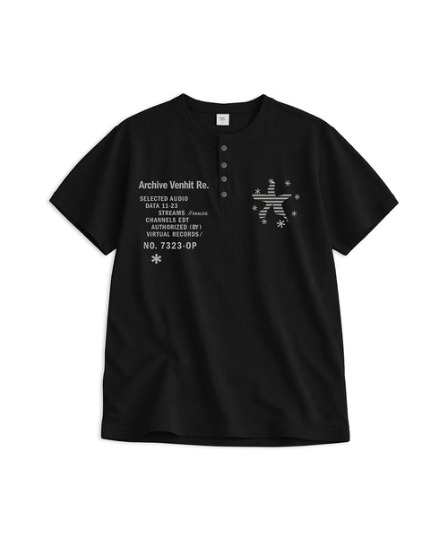 VENHIT(ベンヒット)の「スターフィッシュ ヘンリーネック ワッフルTシャツ(Tシャツ/カットソー・レディース・アイボリー/ブラック/ブラウン・MEDIUM/LARGE)」の1枚目の写真