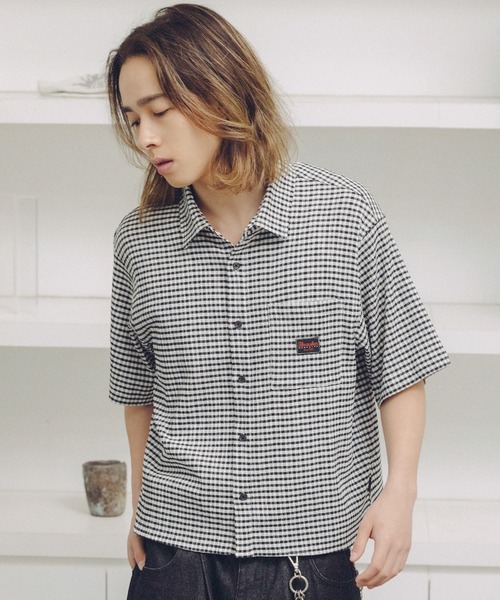 THRASHER(スラッシャー)の「THRASHER×MSG 別注 サッカーミニチェックシャツ(シャツ/ブラウス・メンズ・ベージュ/ホワイト/グリーン/ブラック・S/M/L/XL)」の7枚目の写真
