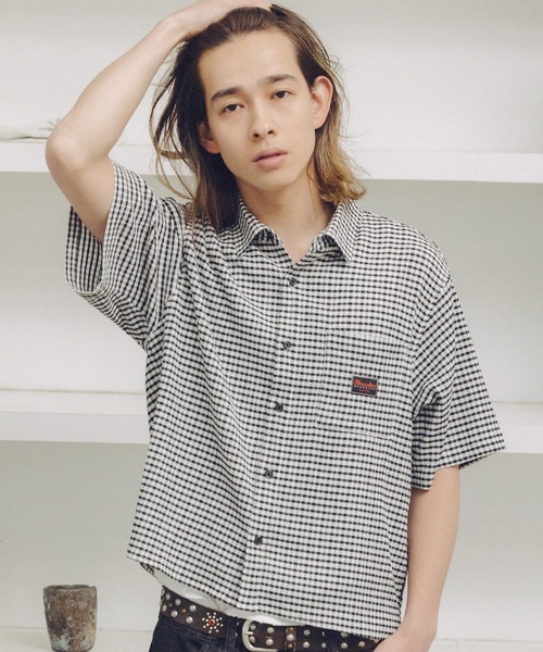 THRASHER(スラッシャー)の「THRASHER×MSG 別注 サッカーミニチェックシャツ(シャツ/ブラウス・メンズ・ベージュ/ホワイト/グリーン/ブラック・S/M/L/XL)」の8枚目の写真