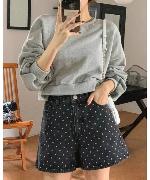 inst.ALL(インストール)の「ハートドット柄デニムショートパンツ(デニムパンツ・レディース・ブルー/ブラック・L/M/S)」の3枚目の写真