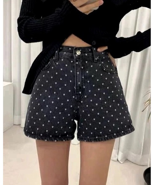 inst.ALL(インストール)の「ハートドット柄デニムショートパンツ(デニムパンツ・レディース・ブルー/ブラック・L/M/S)」の12枚目の写真